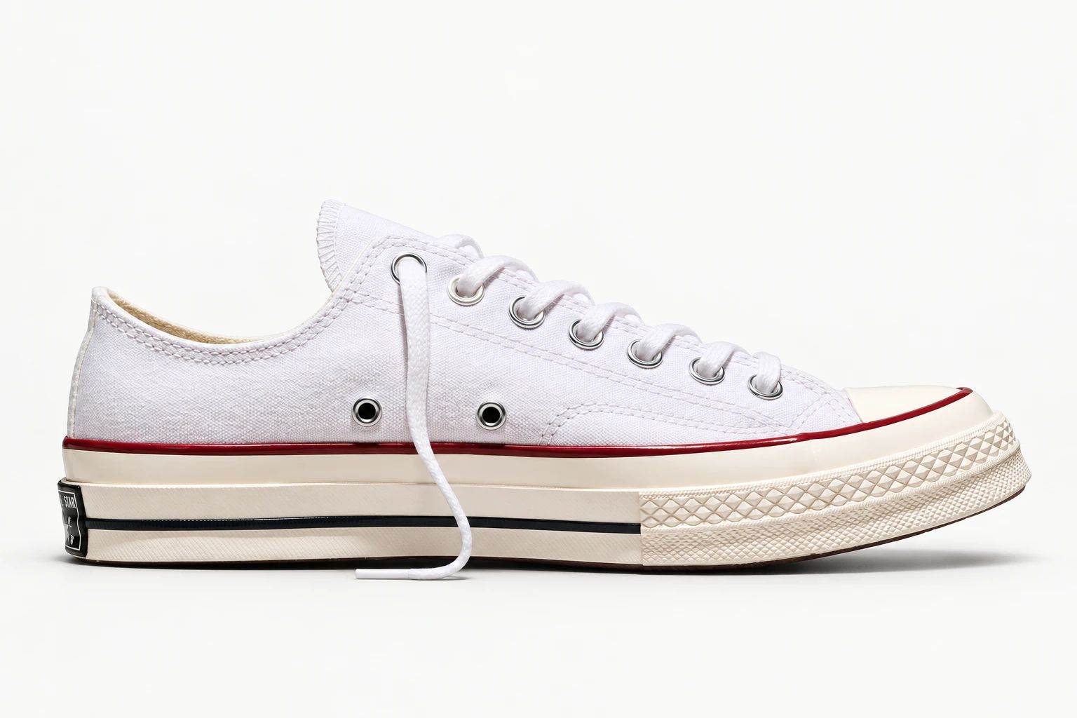 Converse Chuck 70 Low in White / Garnet / Egret (also Parchment / Garnet / Egret), side view