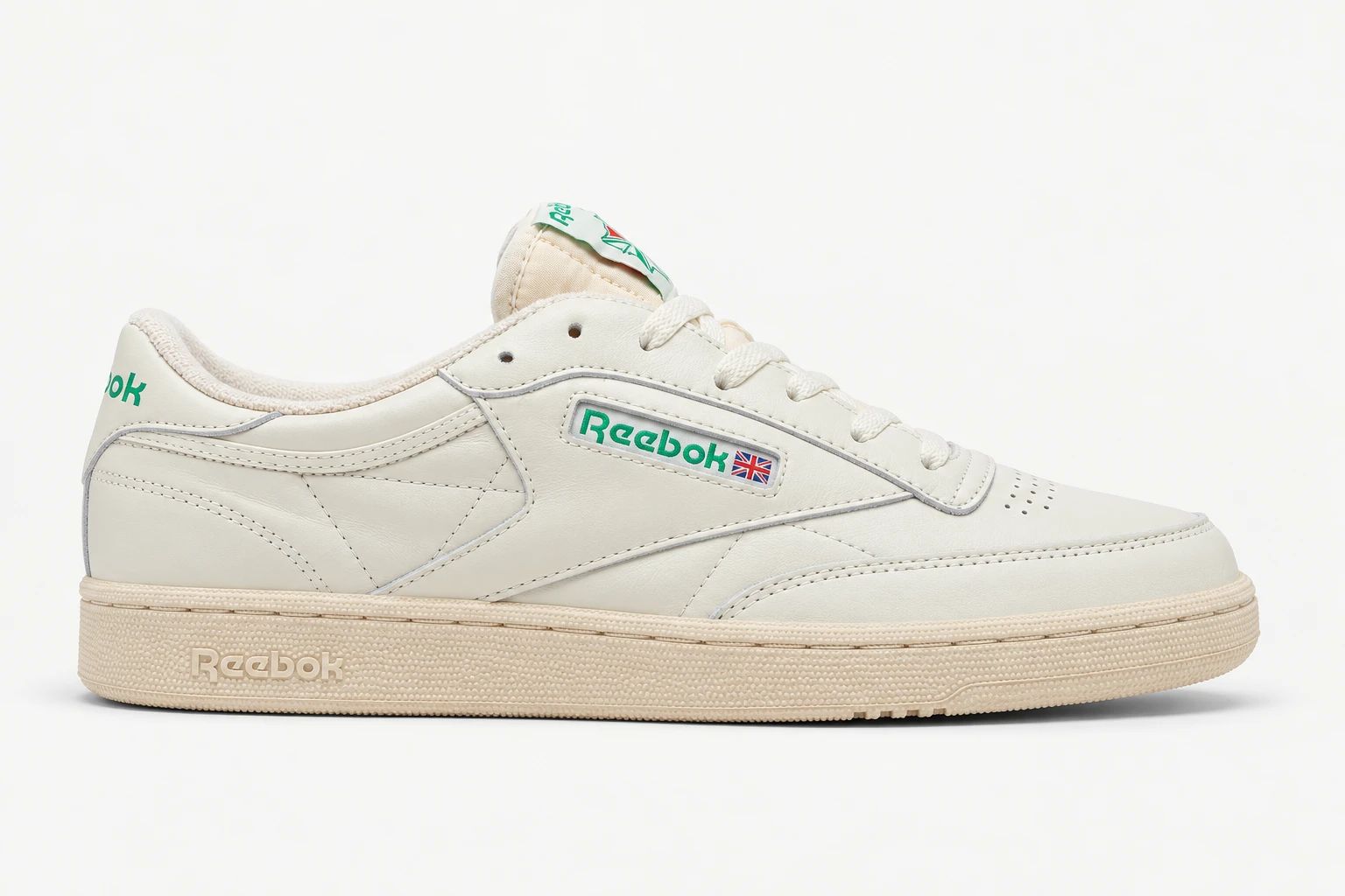 Reebok Club C 85 in Vintage White / Green, side view