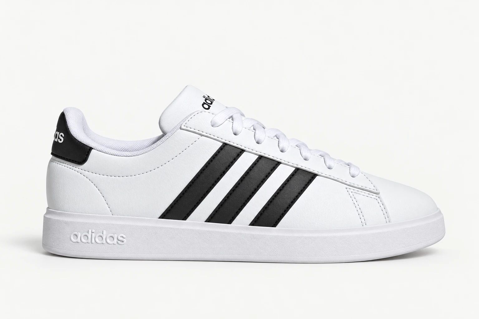 adidas Grand Court 2.0 in Cloud White / Core Black / Cloud White, side view